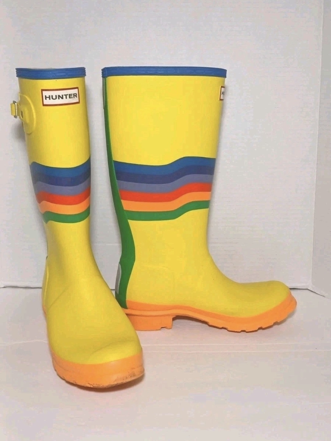Hunter Original Kids Wiggle Rainbow Rain Boots Yellow Size Us 4/5 Uk 3 Eu 36